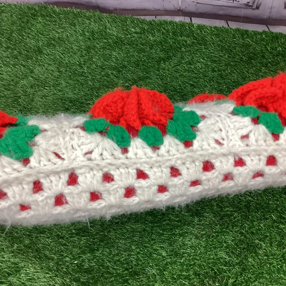 Vintage Crochet Rose Flower Pillow Raised